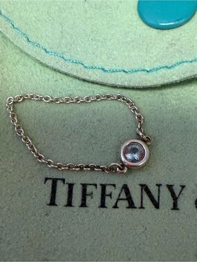 Authentic Tiffany & Co. Elsa Peretti Aquamarine Color By The Yard Ring SS Size 7